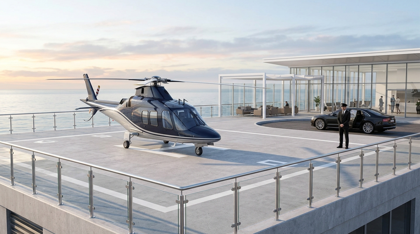 Sahil terminalinde helikopter ve VIP araç
